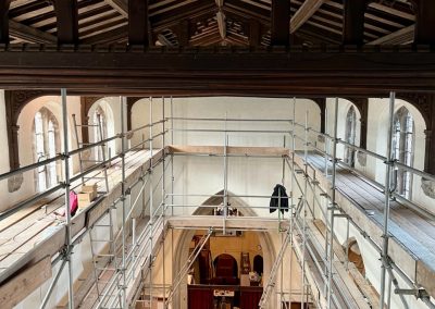 Looking west, scaffolding in place to enable installation of lighting scheme and redecoration