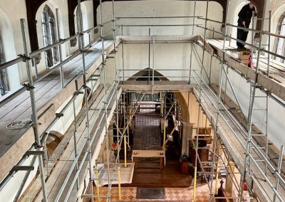 The nave viewed from scaffolding prior to completion of the redecoration work and new lighting scheme.